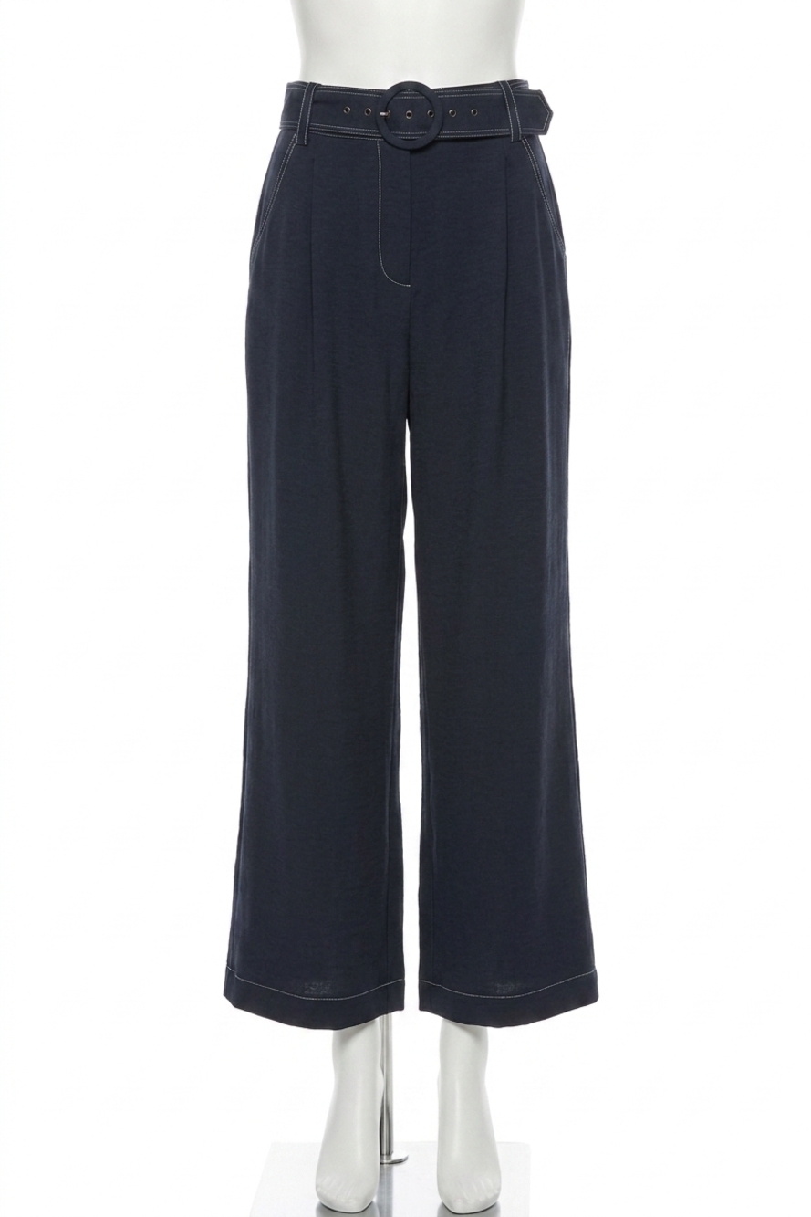 NEW RAMY BROOK astrid v-neck belted sleeveless textured jumpsuit in navy